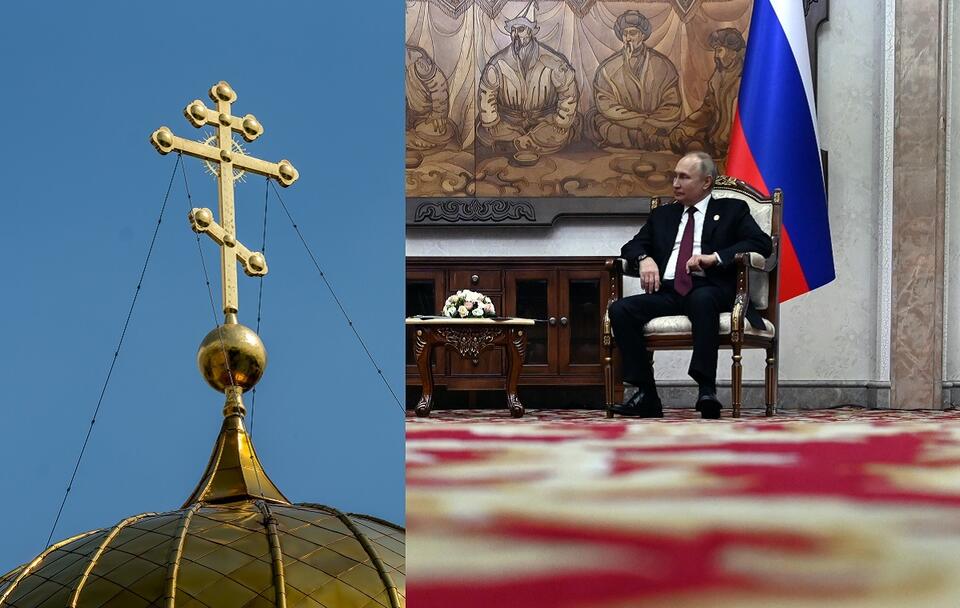 krzyż prawosławny (zdj. ilustracyjne); Władimir Putin / autor: Fratria; PAP/EPA/PAVEL BEDNYAKOV / SPUTNIK / KREMLIN POOL