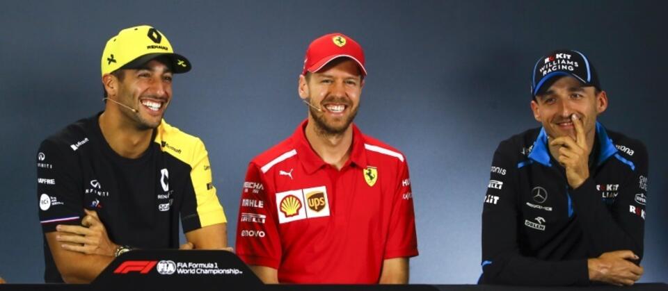 Daniel Ricciardo, Sebastian Vettel i Robert Kubica / autor: PAP/EPA