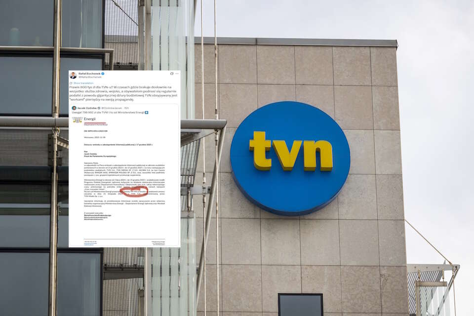 Priorytety ekipy Tuska. Gospodarka w zapaści, NFZ zbankrutował. "TVN obsypywany jest "workami" pieniędzy na swoją propagandę". Na zdjęciu siedziba TVN i wpis Rafała Bochenka (screen z X) / autor: Fratria/X-Rafał Bochenek (screen)