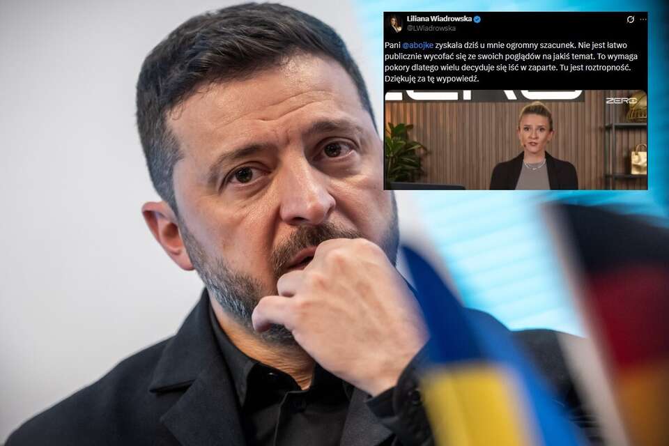 Wołodymyr Zełenski oraz wpis Lilianny Wiadrowskiej z portalu X / autor: PAP/EPA/X