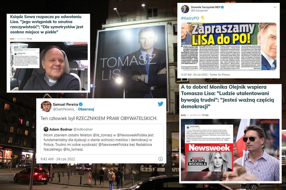 W tle - billboard z reklamą byłego programu Tomasza Lisa w Newsweeku i Onecie / autor: Fratria/wPolityce.pl/Twitter