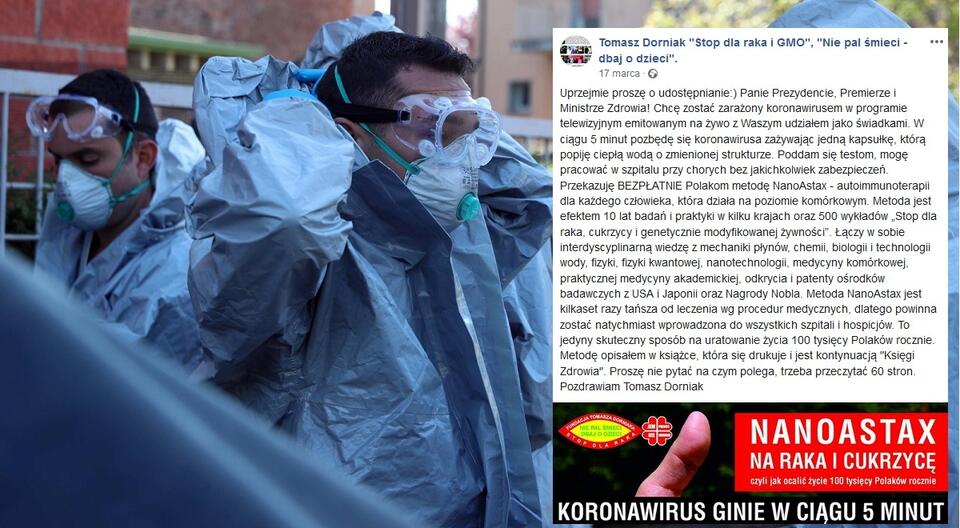 Pandemia koronawirusa / autor: PAP/EPA/Screen/FB/Tomasz Dorniak