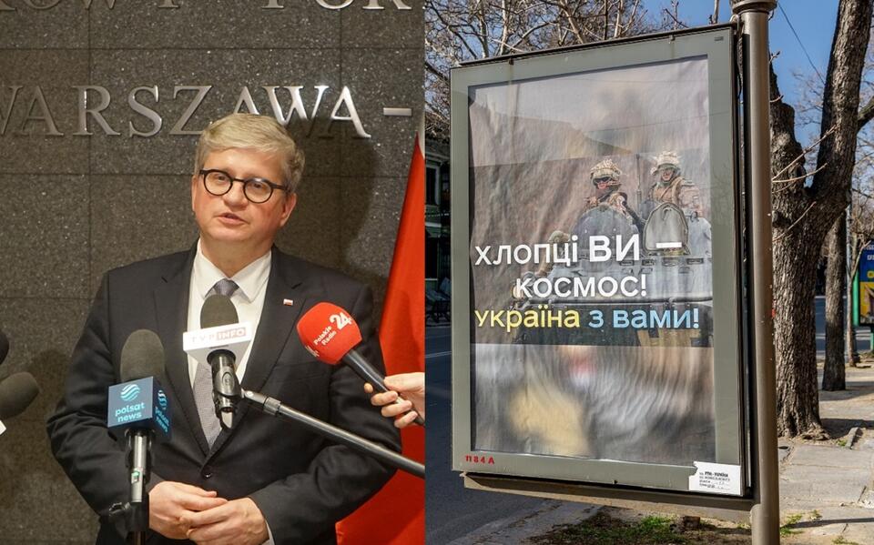 Szef BBN Paweł Soloch/Plakaty z wyrazami wsparcia dla ukraińskich żołneirzy / autor: Fratria