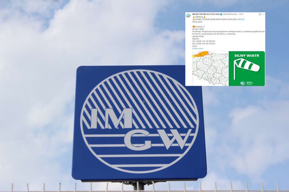 Tablica IMGW oraz wpis IMGW (screen z X) / autor: Fratria/X-IMGW (screen)