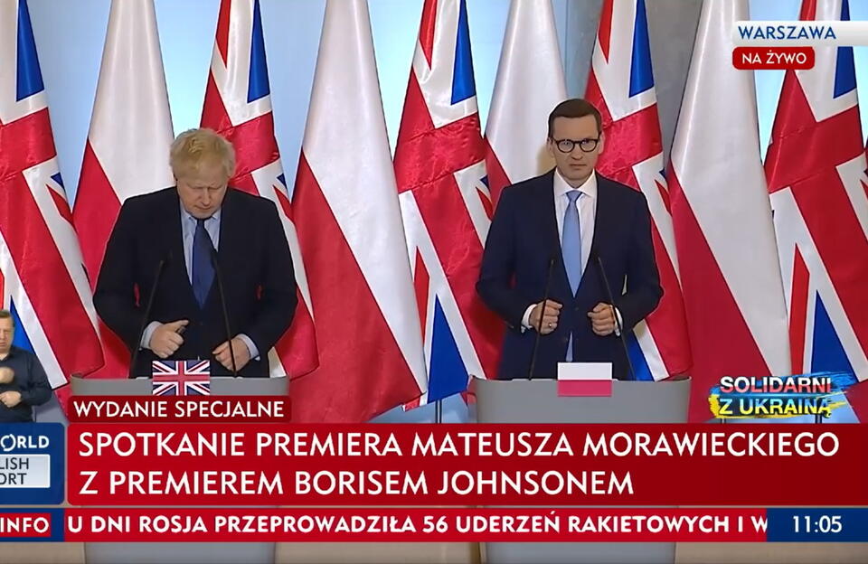 Mateusz Morawiecki, Boris Johnson  / autor: screenshot TVP Info