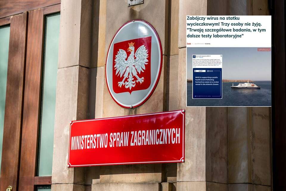 Wejście do Ministerstwa Sprawa Zagranicznych oraz artykuł portalu wPolityce.pl (screen) / autor: Fratria/wPolityce