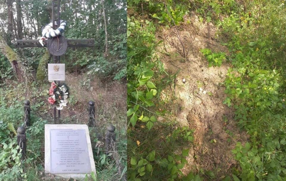 Grób żołnierzy AK w wiosce Kaczycze przed i po zniszczeniu / autor: belsat.eu (zdjęcia nadesłane przez czytelników Biełsatu)