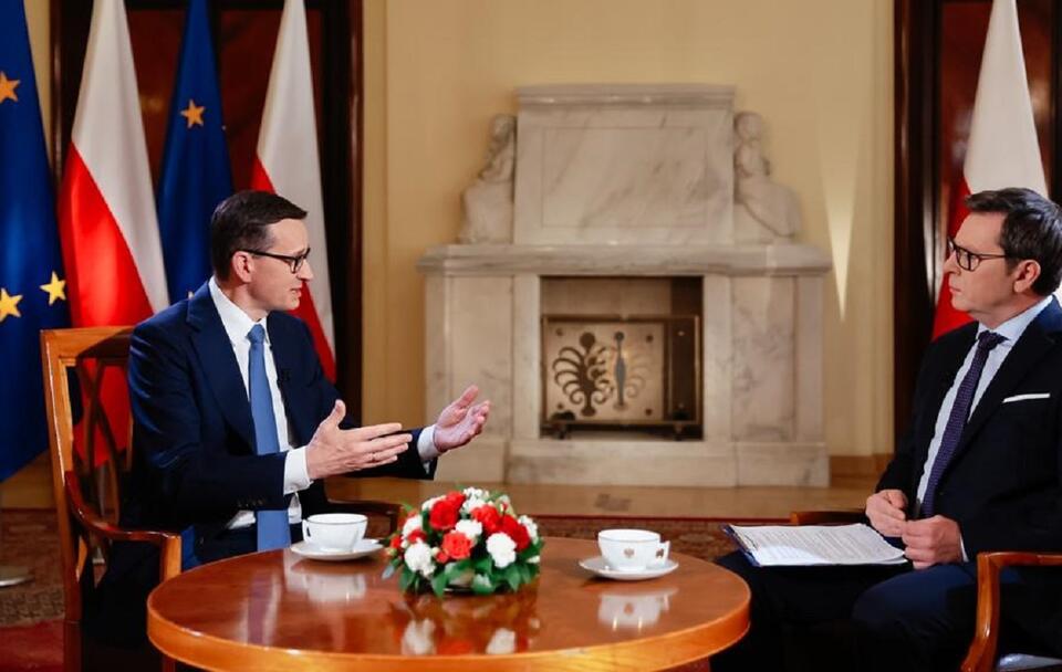 Premier Mateusz Morawiecki w programie Gość Wiadomości na antenie TVP Info / autor: Twitter/KPRM