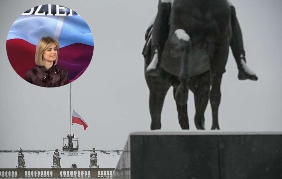 Uroczystość zmiany flagi powiewającej nad Pałacem Prezydenckim w Warszawie; Anna Pawelec / autor: PAP/Marcin Obara/Telewizja wPolsce24