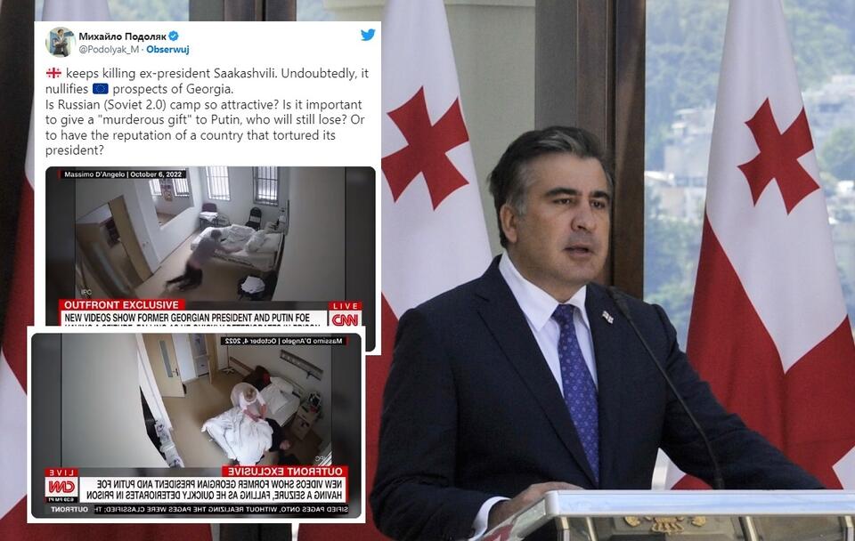 Zdj. archiwalne byłego prezydenta Gruzji Micheila Saakaszwilego, w miniaturze nagranie opublikowane przez CNN / autor: Fratria/Twitter/CNN