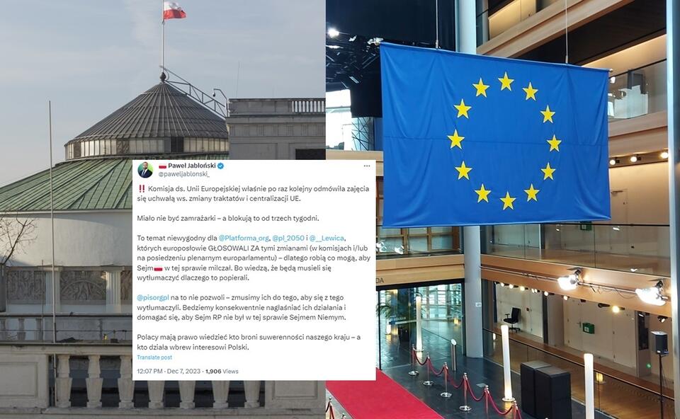 Sejm RP/Parlament Europejski / autor: Fratria/X: @paweljablonski_