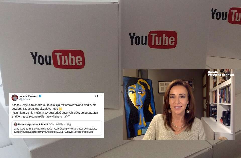 w tle zdj. ilustracyjne, w miniaturce kadr z pierwszego wideo Doroty Wysockiej-Schnepf w serwisie YouTube / autor: Fratria, YouTube/Dorota Wysocka-Schnepf Kanał Oficjalny, X/ Joanna Pinkwart