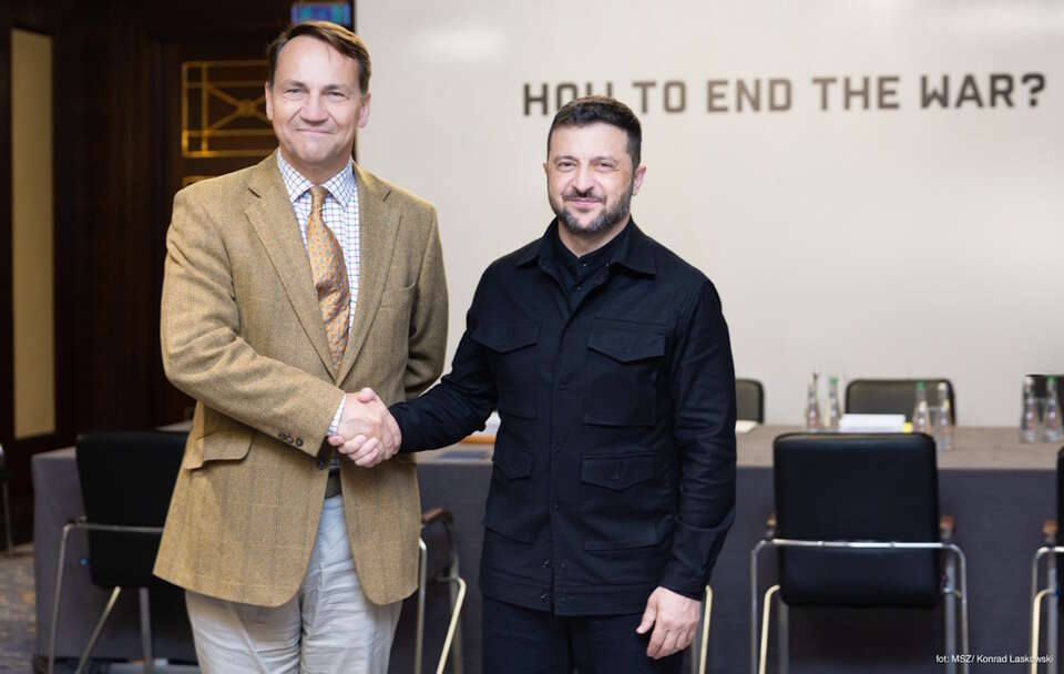 Radosław Sikorski, Wołodymyr Zełenski / autor: X: @MSZ_RP/https://x.com/MSZ_RP/status/1966456540858032620/photo/1