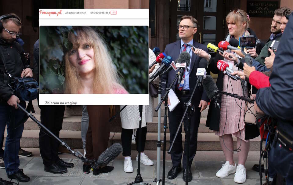 Angela Getler - stoi w różowej sukience po prawej stronie rzecznika MSZ Pawła Wrońskiego / autor: PAP/Albert Zawada/pomagam.pl