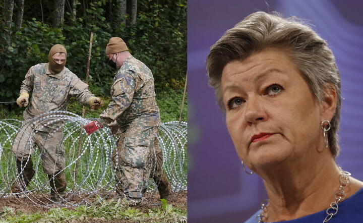 Łotewscy żołnierze i komisarz UE  / autor: PAP/EPA