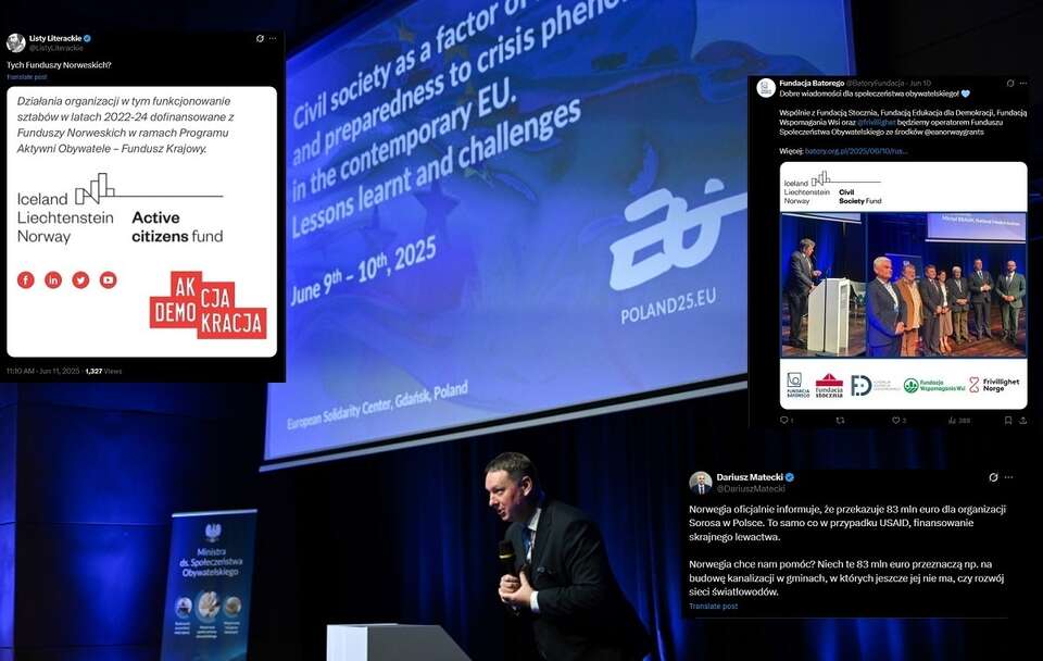Podsekretarz stanu w KPRM Marek Krawczyk podczas otwarcia drugiego dnia konferencji „Społeczeństwo obywatelskie jako czynnik odporności na zjawiska kryzysu we współczesnej UE”  / autor: PAP/Adam Warżawa