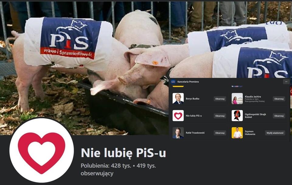 profile obserwowane przez KPRM / autor: screenshot facebook 