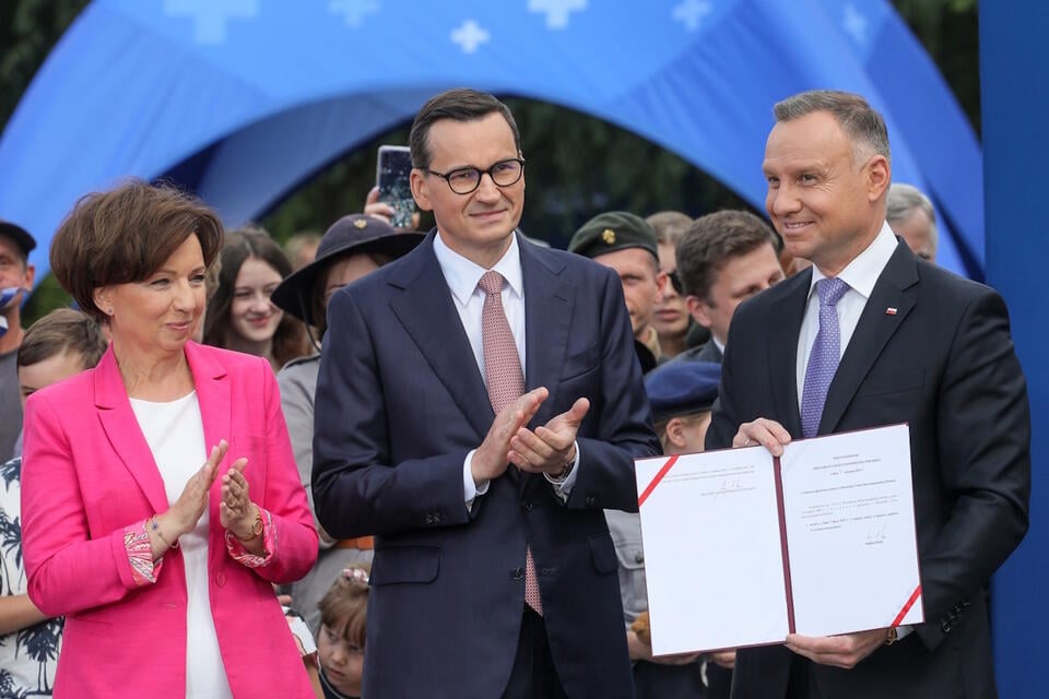 Andrzej Duda, Mateusz Morawiecki, Marlena Maląg / autor: PAP/Paweł Supernak