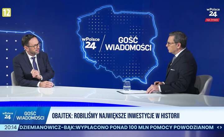 Daniel Obajtek (L) udzielił wywiadu Michałowi Adamczykowi w programie „Gość Wiadomości wPolsce24” / autor: Fratria / YT @wpolscepl