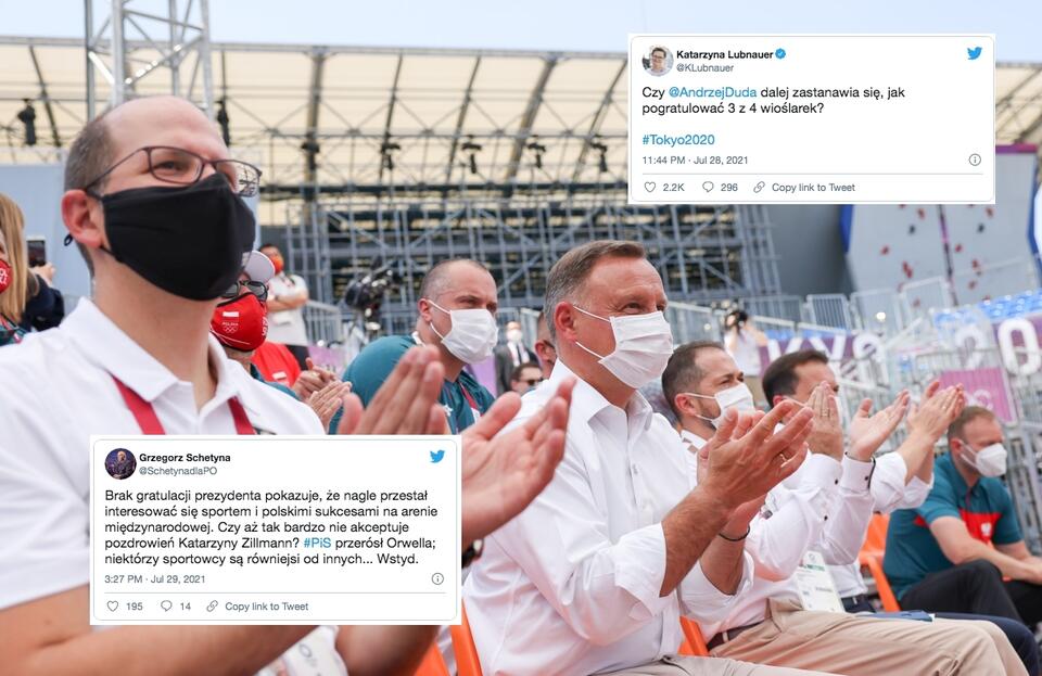 Prezydent Andrzej Duda kibicujący polskim sportowcom / autor: KPRP/Jakub Szymczuk/Twitter