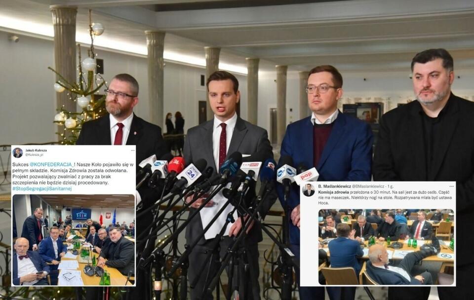 Posłowie Konfederacji zakłócili obrady komisji zdrowia! / autor: PAP/Piotr Nowak; Twitter (screeny)