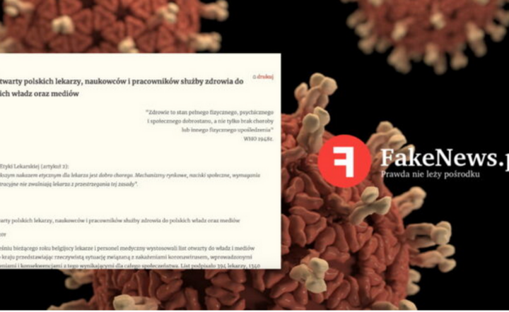 fakenews.pl podważa wiarygodność listu otwartego w sprawie pandemii / autor: fakenews.pl