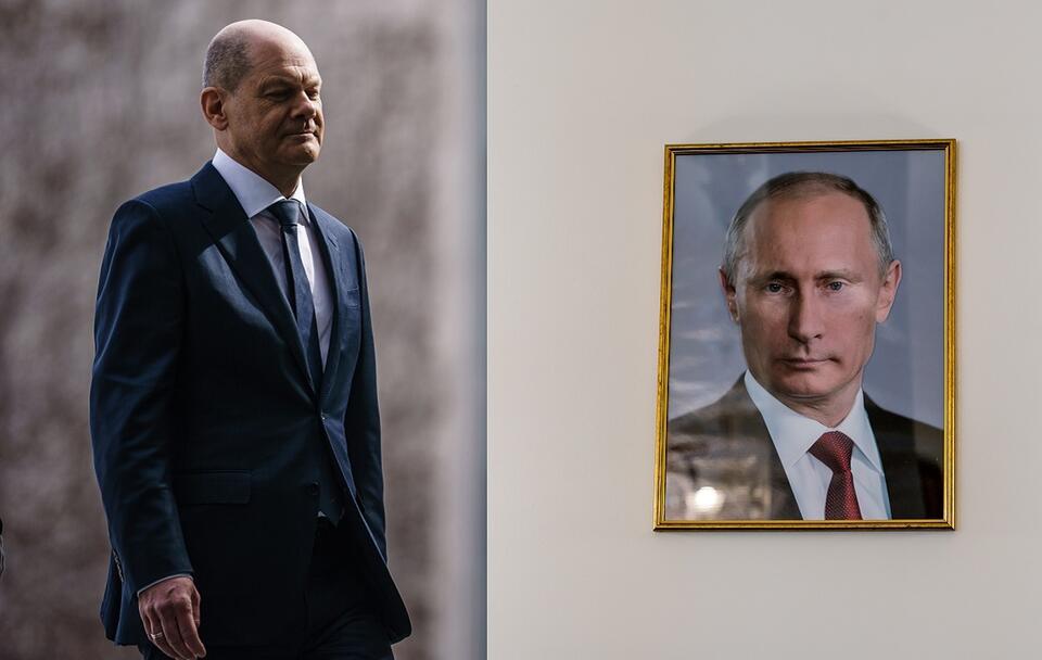 Kanclerz Niemiec Olaf Scholz, portret Putina / autor: PAP/EPA;Fratria