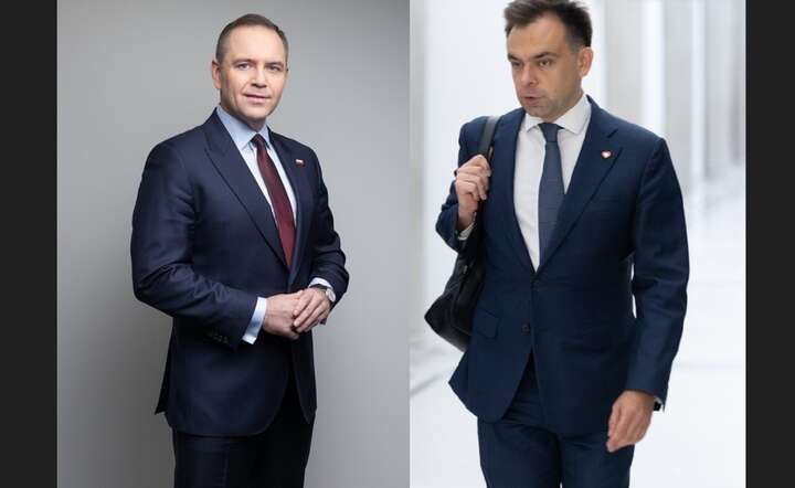 Minister finansów Andrzej Domański (P) atakuje prezydenta Karola Nawrockiego (L), a nie chce się tłumaczyć ze swoich grubych błędów  / autor: Fratria / Andrzej Wiktor x 2