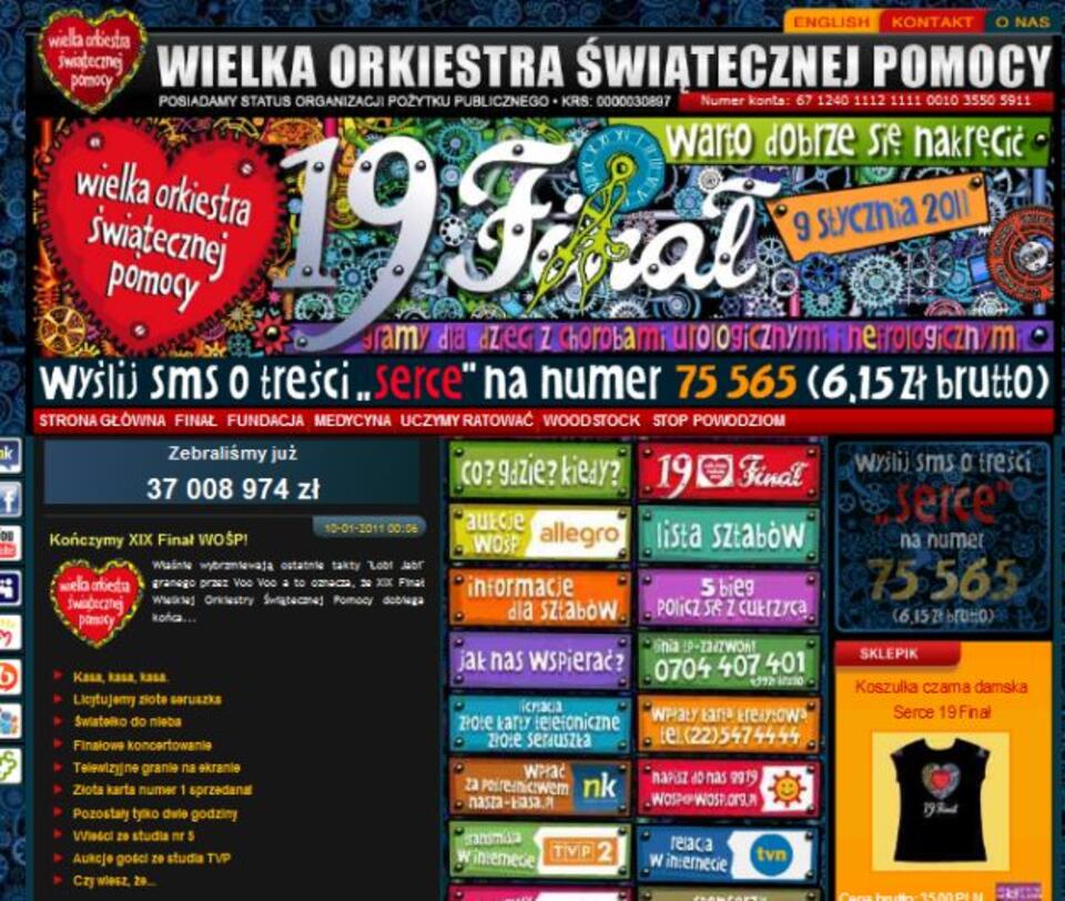 Strona Orkiestry - licznik milionów bije. Fot. wPolityce.pl