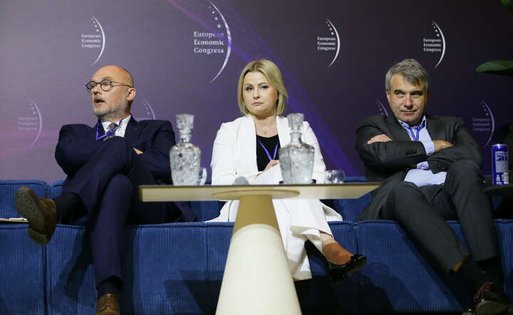  Dyrektor w Departamencie Analiz w Ministerstwie Przemysłu Marta Jarno (C), prezes zarządu Cognor Holding SA Przemysław Sztuczkowski (L) i prezes zarządu Węglokoks SA Tomasz Ślęzak (P) podczas sesji "Hutnictwo w Europie"  / autor: PAP/Jarek Praszkiewicz