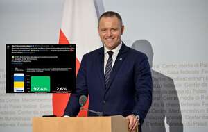 Prezydent Rzeczypospolitej Polskiej Karol Nawrocki podczas spotkania z mediami w Bernie oraz wpis Res Futura Data House / autor: PAP/Przemysław Piątkowski/X-Res Futura Data House