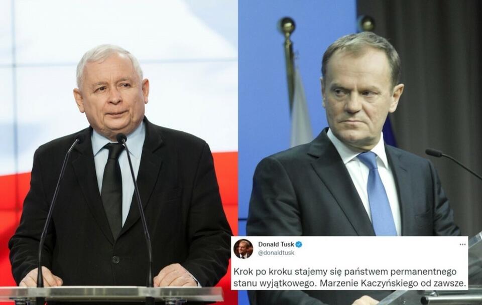 Jarosław Kaczyński/ Donald Tusk  / autor: Fratria; Twitter/Donald Tusk (screenshot)