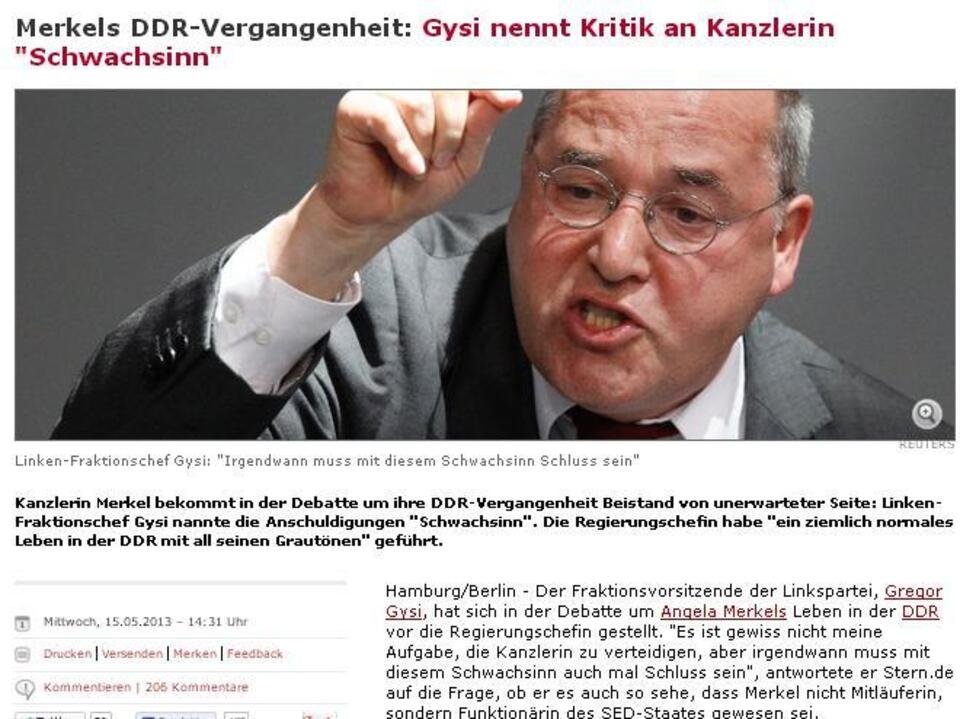 "der Spiegel": Enerdowska przeszłość Merkel. Gysi krytykę kanclerz nazywa debilizmem.