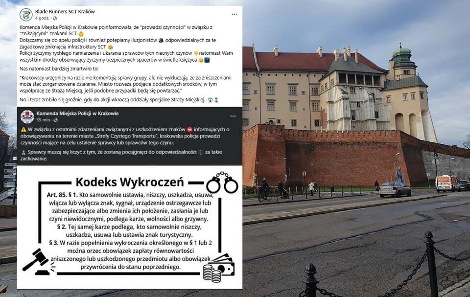 W pierwszych dniach obowiązywania Strefy Czystego Transportu w Krakowie zniszczono lub skradziono ok. 20 znaków w 14 lokalizacjach / autor: Fratria