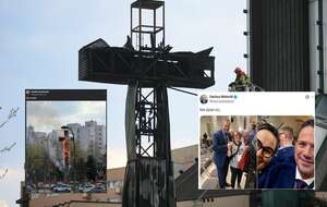 Na zdjęciu spalony krzyż w Warszawie, wpis Dariusza Mateckiego (screen z X) oraz wpis Moniki Kirschenstein (screen z Fb) / autor: PAP/Leszek Szymański/X-Dariusz Matecki (screen)/Fb-Monika Kirschenstein (screen)