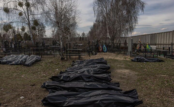 Miejsce masowego mordu ludności cywilnej przez Rosjan w Buczy, 6 bm. / autor: fotoserwis PAP