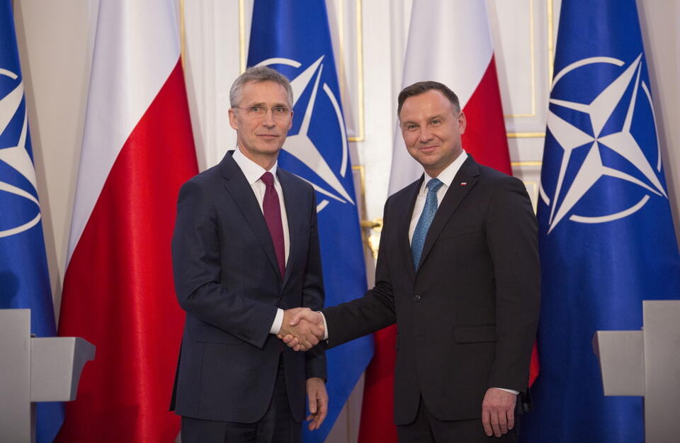 Prezydent Andrzej Duda, szef NATO Jens Stoltenberg  / autor: Fratria