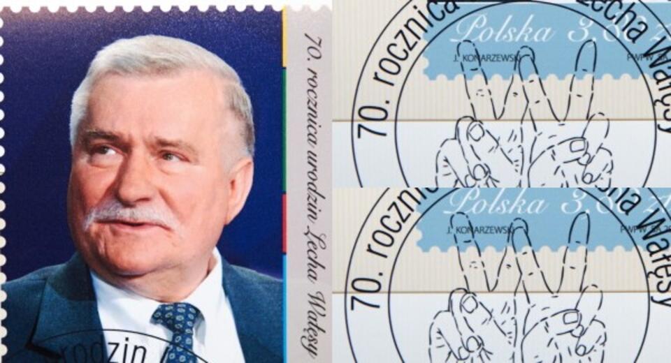 Znaczek pocztowy z podobizną Wałęsy. Fot. PAP