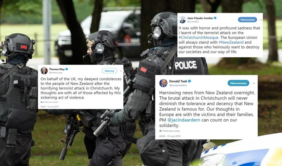 Policja po ataku w Nowej Zelandii / autor: PAP/EPA; Twitter