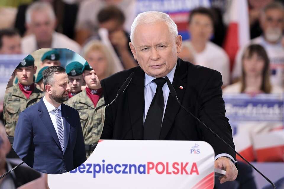 Prezes PiS Jarosław Kaczyński, w miniaturze wicepremier, szef MON W.Kosiniak-Kamysz (PSL-Trzecia Droga) / autor: X/Prawo i Sprawiedliwość, PAP/Grzegorz Momot