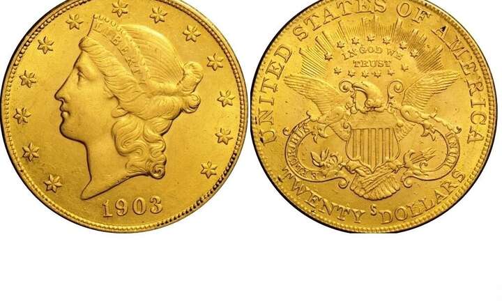 Awers i rewers monety "Belgijka" USA 20 Dolarów 1903 S Liberty / autor: https://numimarket.pl/