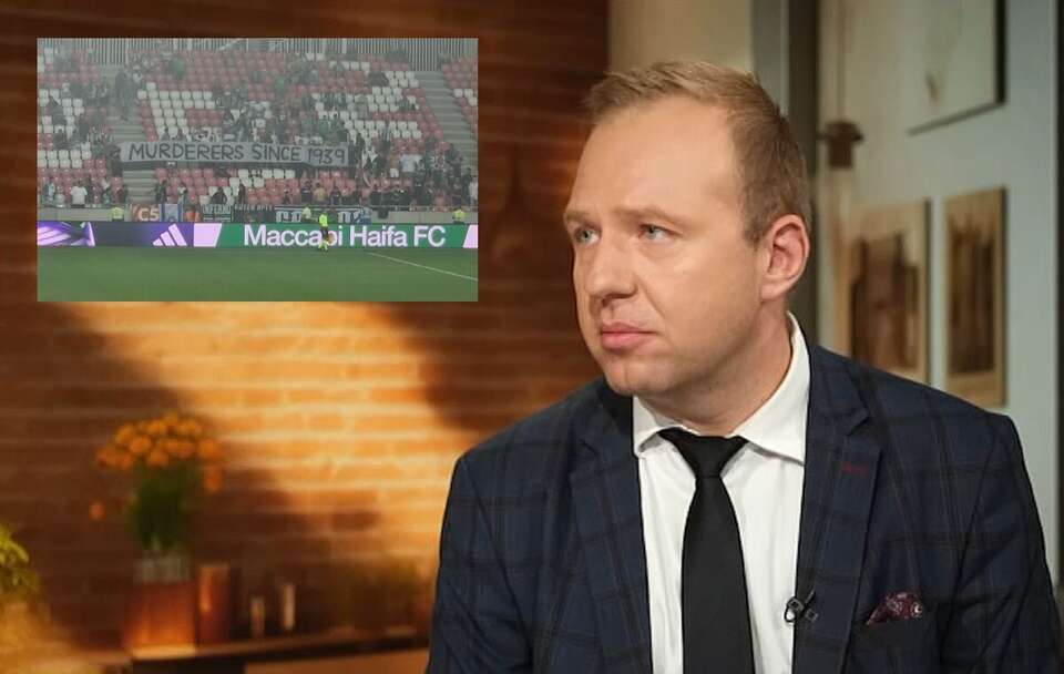 Mateusz Kurzejewski; Antypolski transparent / autor: Telewizja wPolsce24