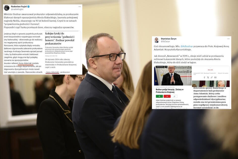 prokuratro generalny i minister sprawiedliwości Adam Bodnar / autor: PAP/Marcin Obara//twitter.com/radekfogiel/twitter.com/StZaryn