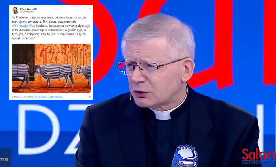 Ks. Henryk Zieliński w Salonie Dziennikarskim / autor: TVP Info; Twitter/Sylwia Spurek