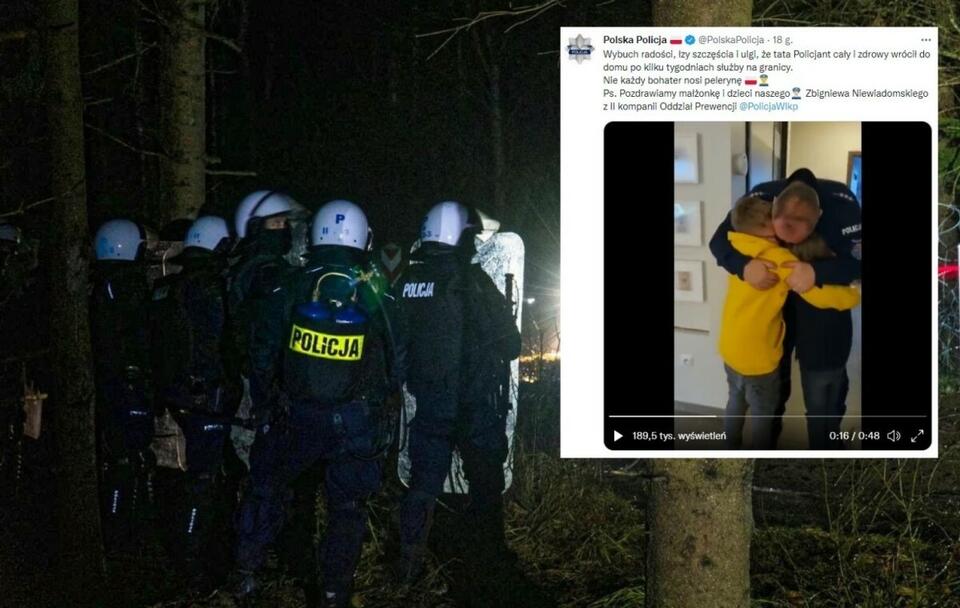 Przejmujące WIDEO! Policjant w domu po służbie na granicy / autor: PAP/MON; Twitter/Polska Policja (screenshot)