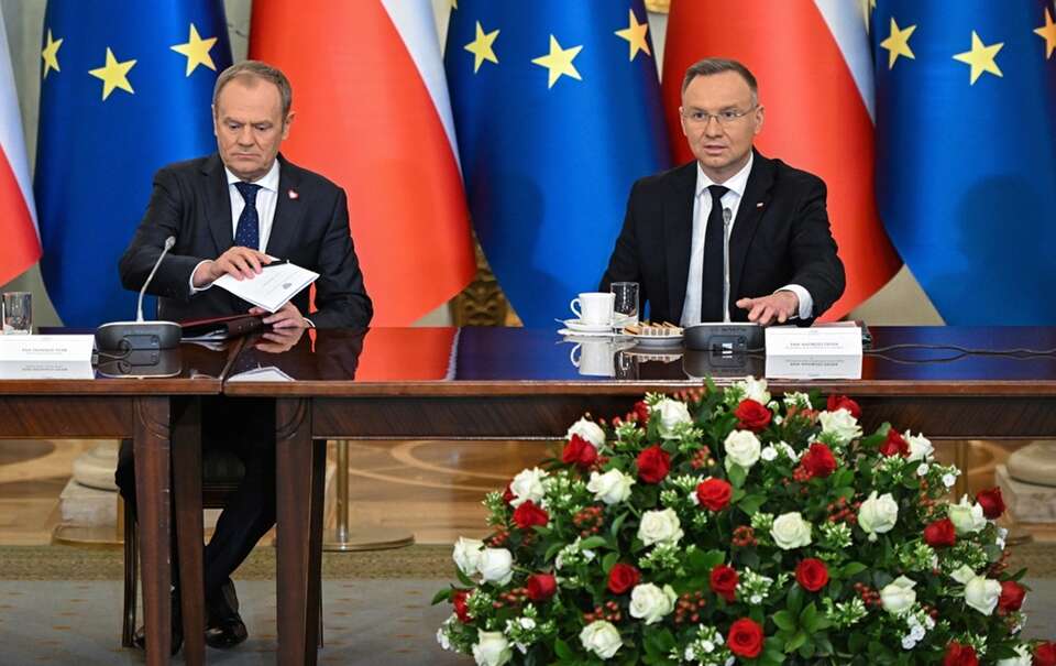 Premier Donald Tusk i prezydent Andrzej Duda / autor: PAP/Radek Pietruszka