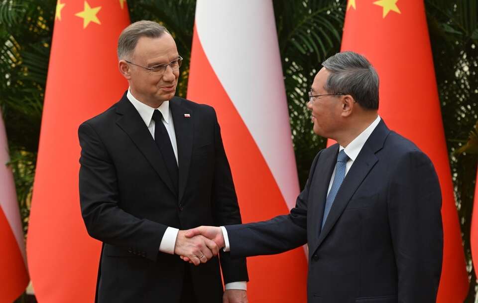 Prezydent Andrzej Duda i premier Chin Li Qiang / autor: PAP/Radek Pietruszka