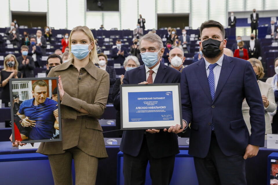 Daria Nawalna, David Sassoli, Leonid Wołkow / autor: PAP/EPA