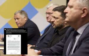 Wołodymyr Zełenski podczas spotkania z liderką białoruskiej opozycji Switłaną Cichanouską w Kijowie oraz wpis Grzegorza Płaczka (screen z X) / autor: PAP/EPA/X-Grzegorz Płaczek (screen)