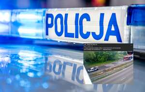 Włączona sygnalizacja świetlna policji oraz wpis Wawa Hot News 24 z Facebooka / autor: Fratria/Fb-Wawa Hot News 24